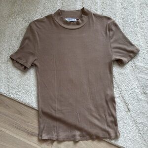 Zara Ribbed Turtleneck Short Sleeve Top